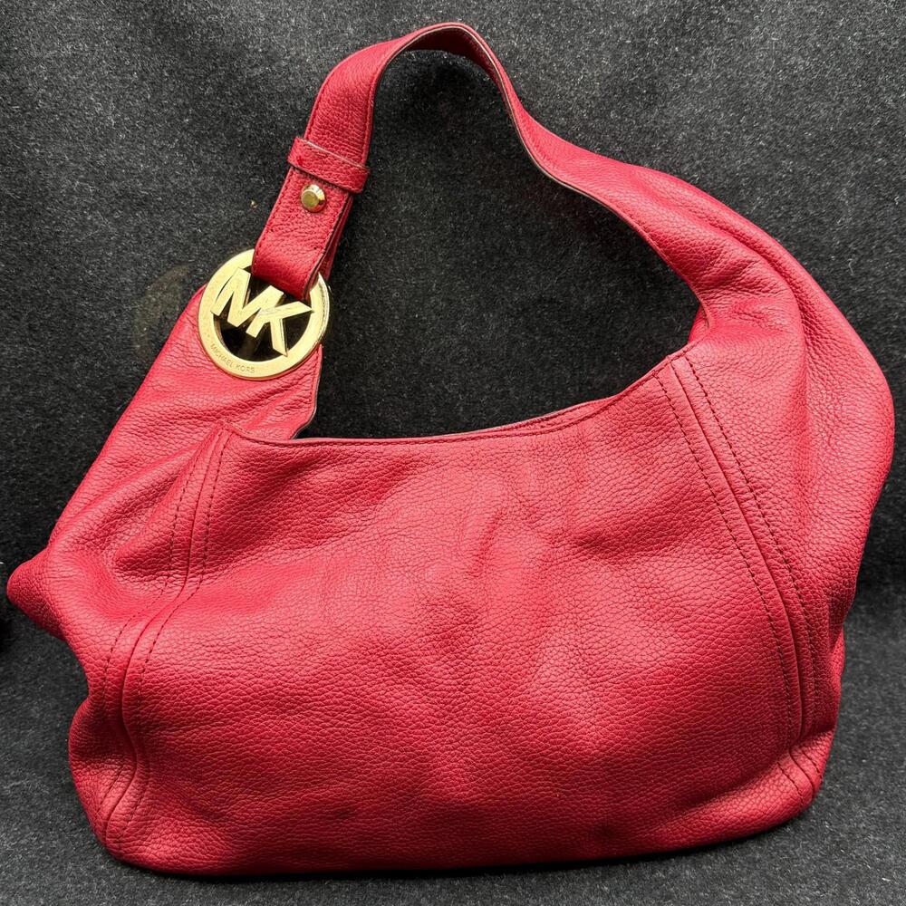 Michael Kors Fulton Hobo Shoulder Pebbled Leather Bag - Red